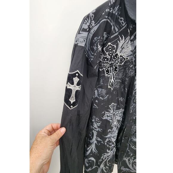 Y2K Victorious Affliction Style Cross Long Sleeve Button Up Jersey Shore 2X - Picture 6 of 8
